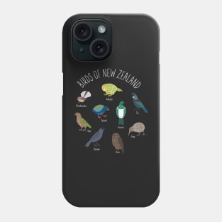 Birds Of New Zealand WHITE TEXT Phone Case