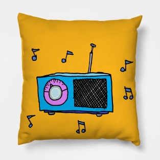 Cute Transistor Radio Sketchy Rock and Roll Station Pillow