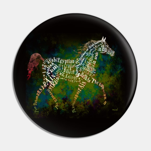 Arabian Horse in Typography Pin by Ginny Luttrell