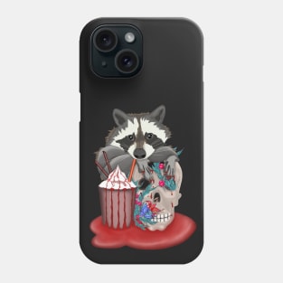 Raccoon drinks cocktail with skull Phone Case