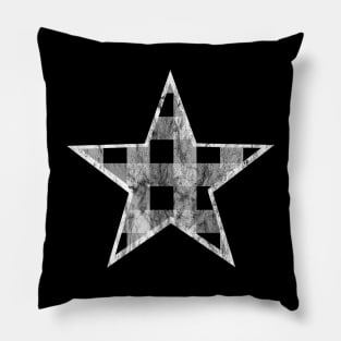 Distressed Black and White Buffalo Plaid Star Pillow