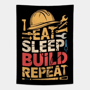 Eat Sleep Build Repeat. Funny Building Tapestry