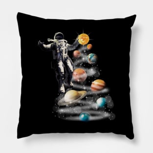 Cosmic Baller - Abstract Astronaut Playing Basketball with Planets Pillow