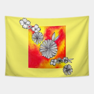 Flowers are Life Painting in Orange Red Yellow Watercolor Tapestry