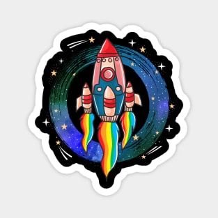 Retro Cool Rocket Ship Space Magnet