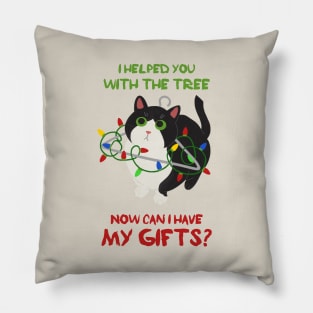 Cute Cat Helping With The Christmas Tree Pillow