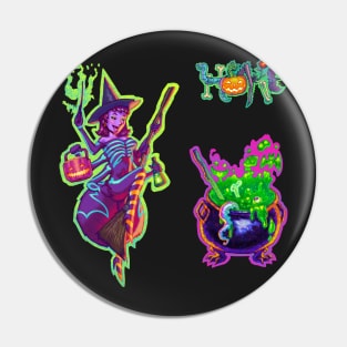 Halloween Spider Witch & Green Cauldron Pack Pin