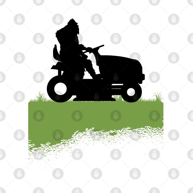 Bigfoot Riding Lawnmower Sasquatch Mowing The Lawn Grass by Tesszero