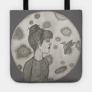 Woman and Hummingbird with Moon, “Everything’s Connected” Tote