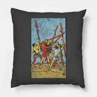 Five of wands tarot card (distressed) Pillow