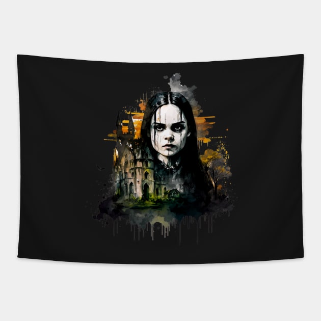 ADDAMS Family, Wednesday-inspired design, Tapestry by Buff Geeks Art