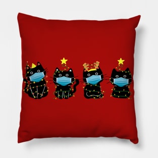 Funny Christmas Cats in Face Masks Pillow