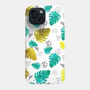 Monstera painting pattern watercolor tropical leaves Phone Case