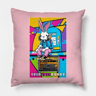 SpinSpinBunny Animated Bunny with Headphones Pillow