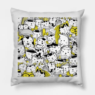 Cat and Mushroom Doodle Pillow