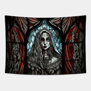 Stained Glass Zombie Girl Villager Tapestry