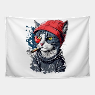 crazy smoking cat Tapestry