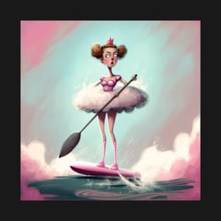 Quirky ballerina wearing her tutu on a stand up paddle board. T-Shirt