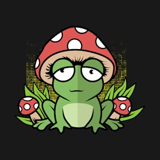 Frog In Toadstool Mushroom Hat Cute Aesthetic Cottagecore T-Shirt