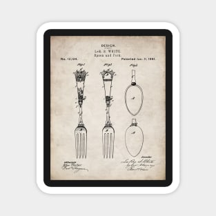 Kitchen Fork Spoon Patent - Chef Cook Farmhouse Decor Art - Antique Magnet