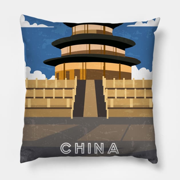 Beijing, China. Retro travel poster Pillow by GreekTavern