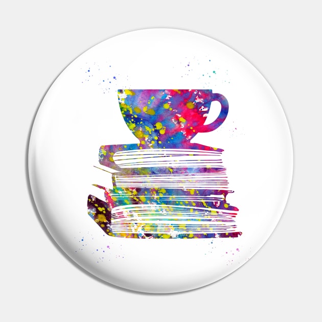 Cup of Tea with Books Pin by erzebeth