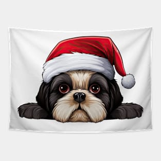 Christmas Peeking Shih Tzu Dog Tapestry