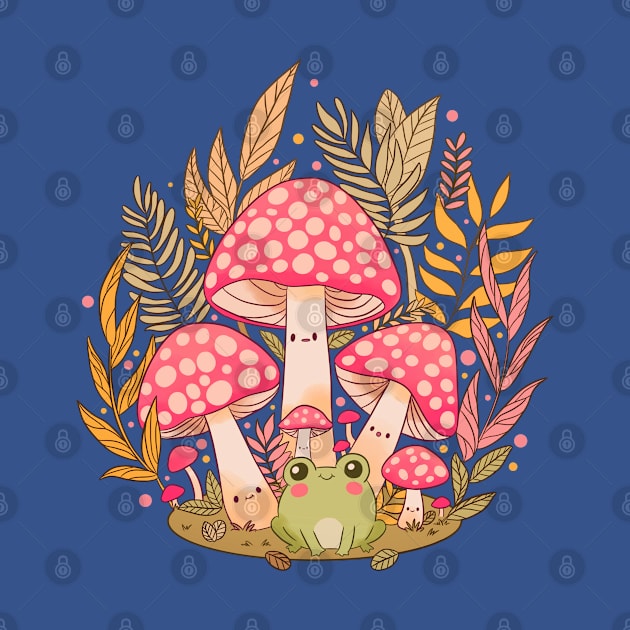 Cottagecore Aesthetic Frog With Mushrooms by YaraGold