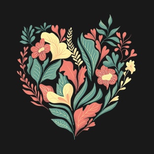 Colorful and Black Floral Heart T-Shirt