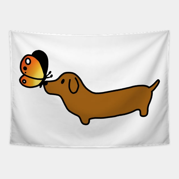 Wiener Dog With A Butterfly Tapestry by MillerDesigns