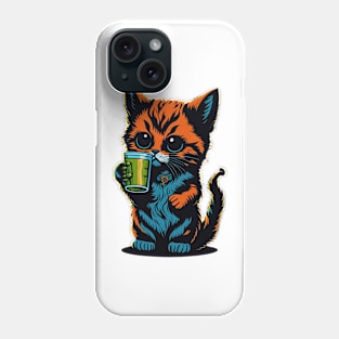 Cartoonish Kitten With Beer Mug Phone Case