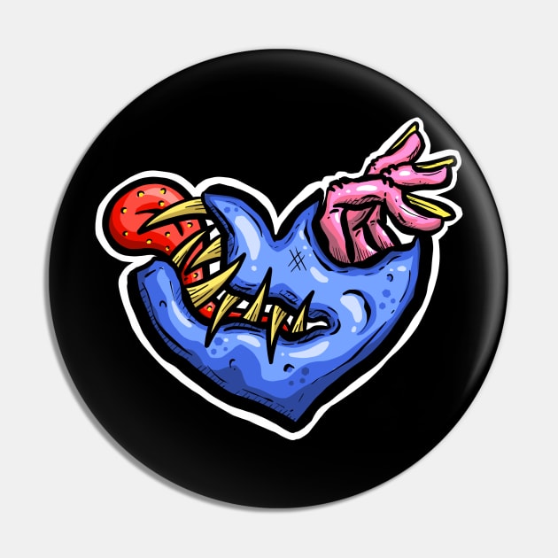 Zombie Heart Tongue and Fingers Blue Valentines Day Pin by Squeeb Creative