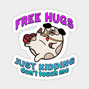 Free Hugs Just Kidding Dont Touch Me Blue Magnet