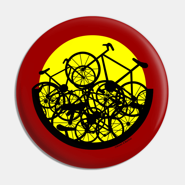 Jumbled Bicycles Circle Pin by Barthol Graphics