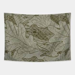 Wood Frog Under Fallen Oak Leaves Soft Khaki Tapestry
