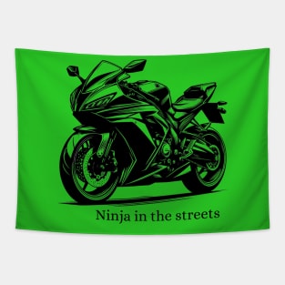 Ninja In The Streets Motorbike Black Work Minimalist Ink Tapestry