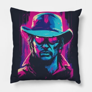 Synthwave Cowboy from the 80s Retro Vintage Pillow