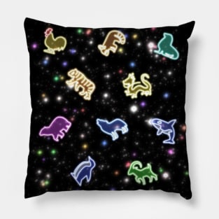 Animals Neon Sign Pattern Pillow