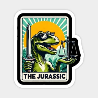 The Jurassic Justice Funny Dinosaur Tarot Card Pun Sword Magnet