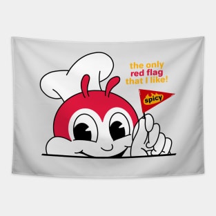 JOLLIBEE PEEKING SPICY CHICKENJOY RED FLAG PINOY STICKER Tapestry