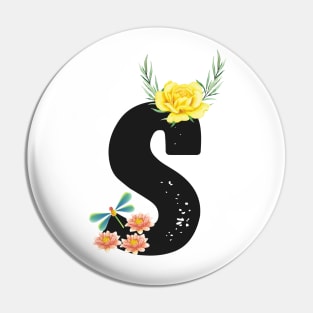 Letter S - Botanical English Alphabet, Name Initial Pin