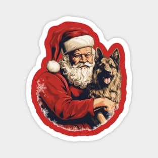 Merry Christmas Retro Santa Claus Hug German Shepherd Puppy Magnet