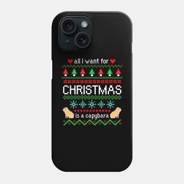 All I Want for Christmas is a Capybara Ugly Sweater Black Phone Case by julieerindesigns