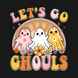 Groovy Let's Go Ghouls Cute Ghost Halloween Spooky Season T-Shirt