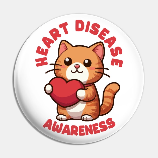 Heart Disease Awareness Cute Cat Pin by MoDesigns22 