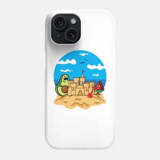 Cute avocado and watermelon build a sandcastle on the beach Phone Case