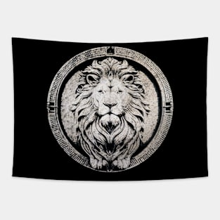 Stone Statue Of Lion In Circular Frame Tapestry