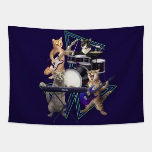 Cat band. Rock and Roll Kitties on Guitar, Bass, Drums, and keyboard. Tapestry
