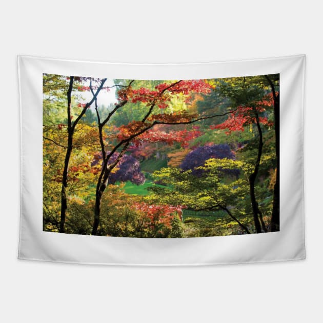 Trees In A Garden Butchart Gardens Tapestry by HammiltenJohn