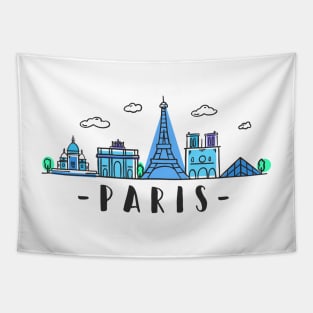 Paris Skyline Eiffel Tower Theme Park Hand Drawn Tapestry